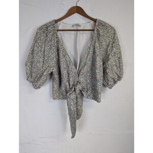 Abercrombie & Fitch Crop Top Ditsy Floral Peasant Cottage Feminine Linen Medium